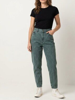 Vintage 90s Lee High Rise Tapered Mom Jeans Hunter Green 100% Cotton USA Size 16